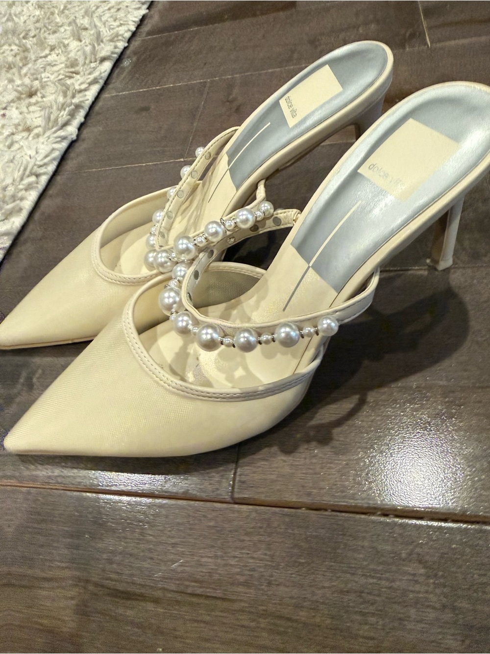 Dolce Vita Ivory Pointed-Toe Pearl Strap Mules
